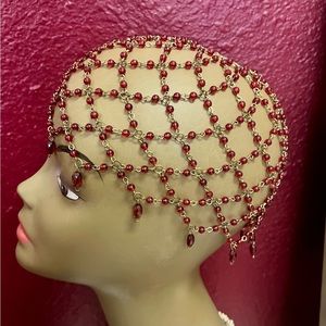 1920’s Art Deco Red Crystal Beaded Head /Hair Jewelry Accessory